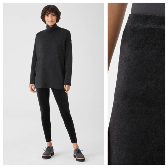Eileen Fisher Stretch Velvet Knit Leggings Slim Fit, Ankle Length - Black - Picture 7 of 7